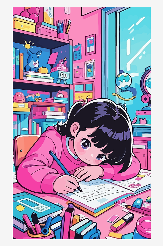 做作业的小孩矢量插画图形元素