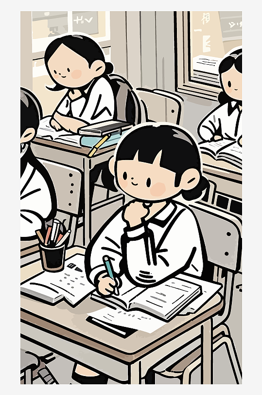 做作业的小孩矢量插画图形