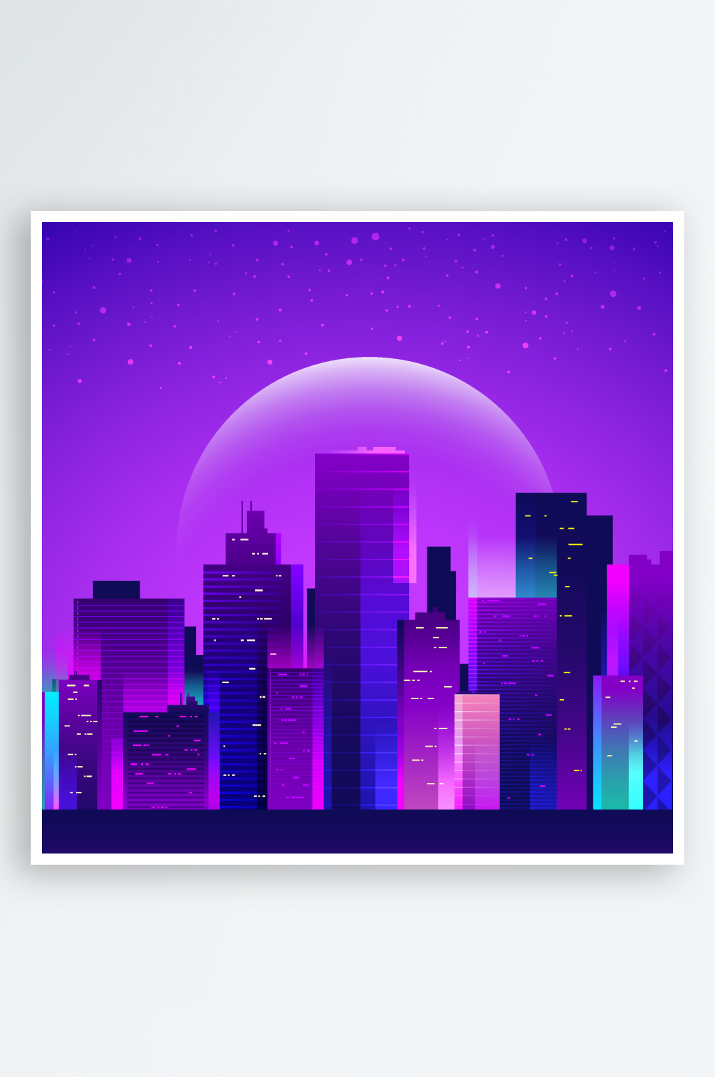 赛博城市建筑矢量插画背景素材素材