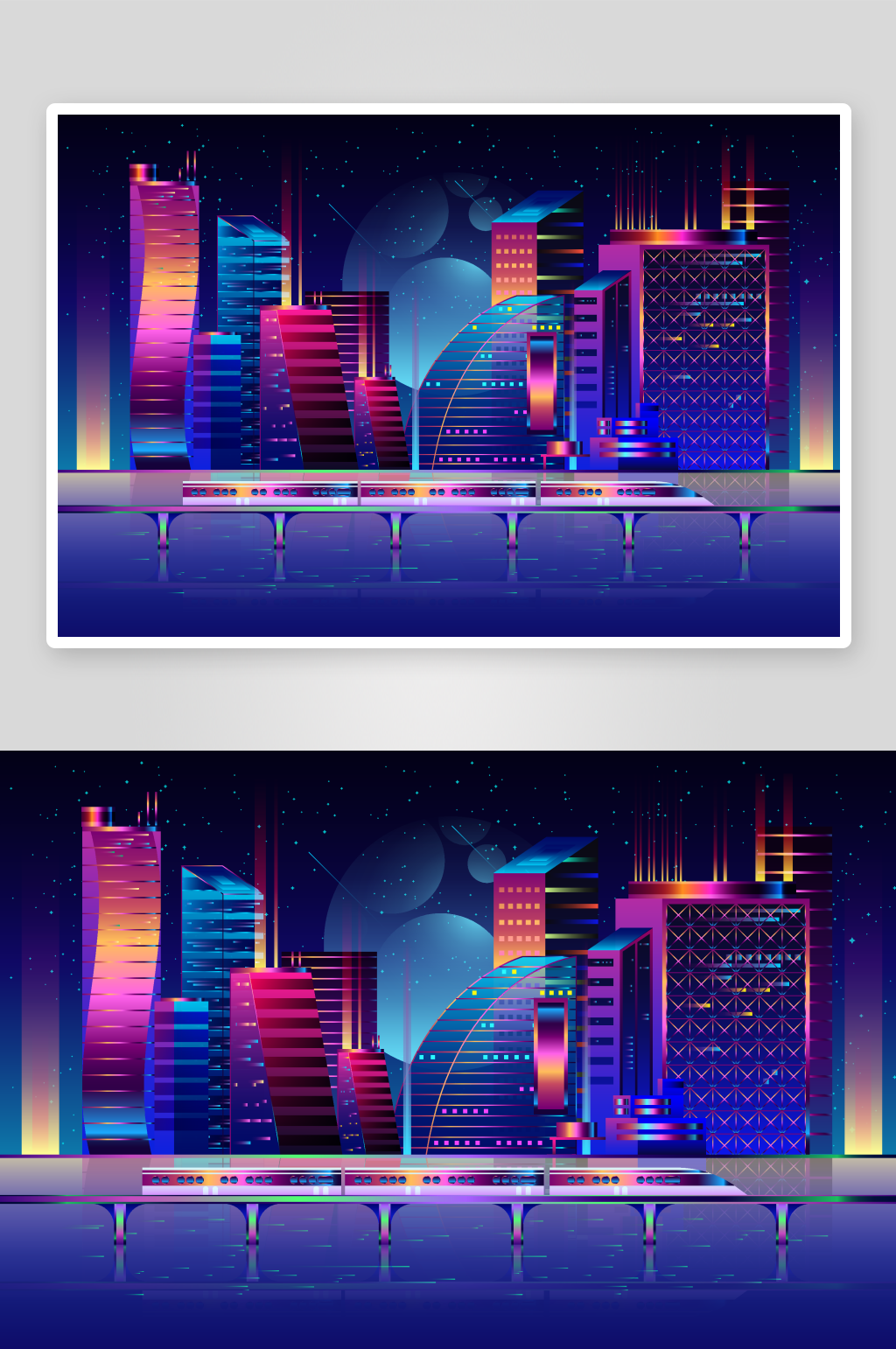 赛博城市建筑矢量插画背景素材素材
