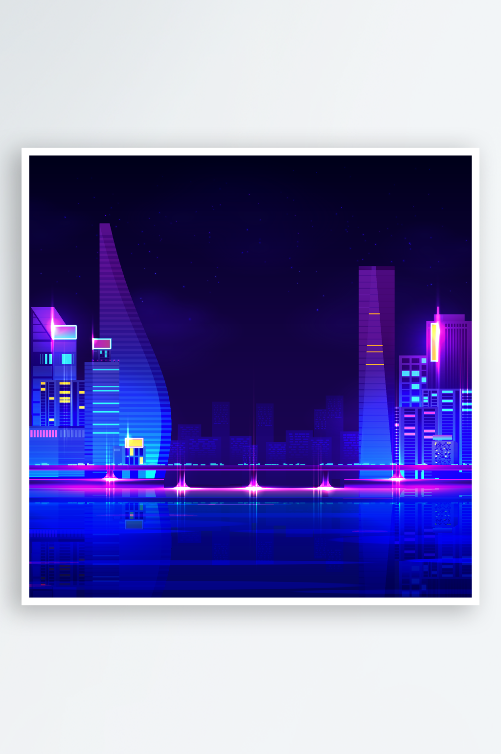 赛博城市建筑矢量插画背景素材