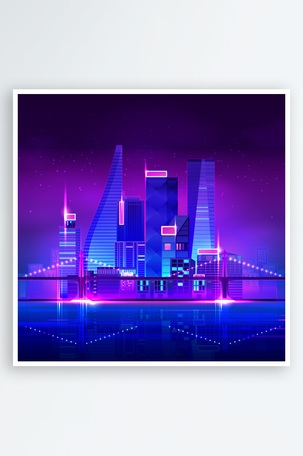 赛博城市建筑矢量插画背景素材