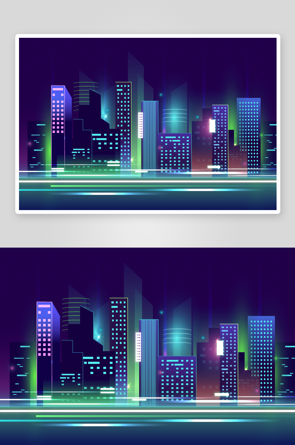 赛博城市建筑矢量插画背景素材