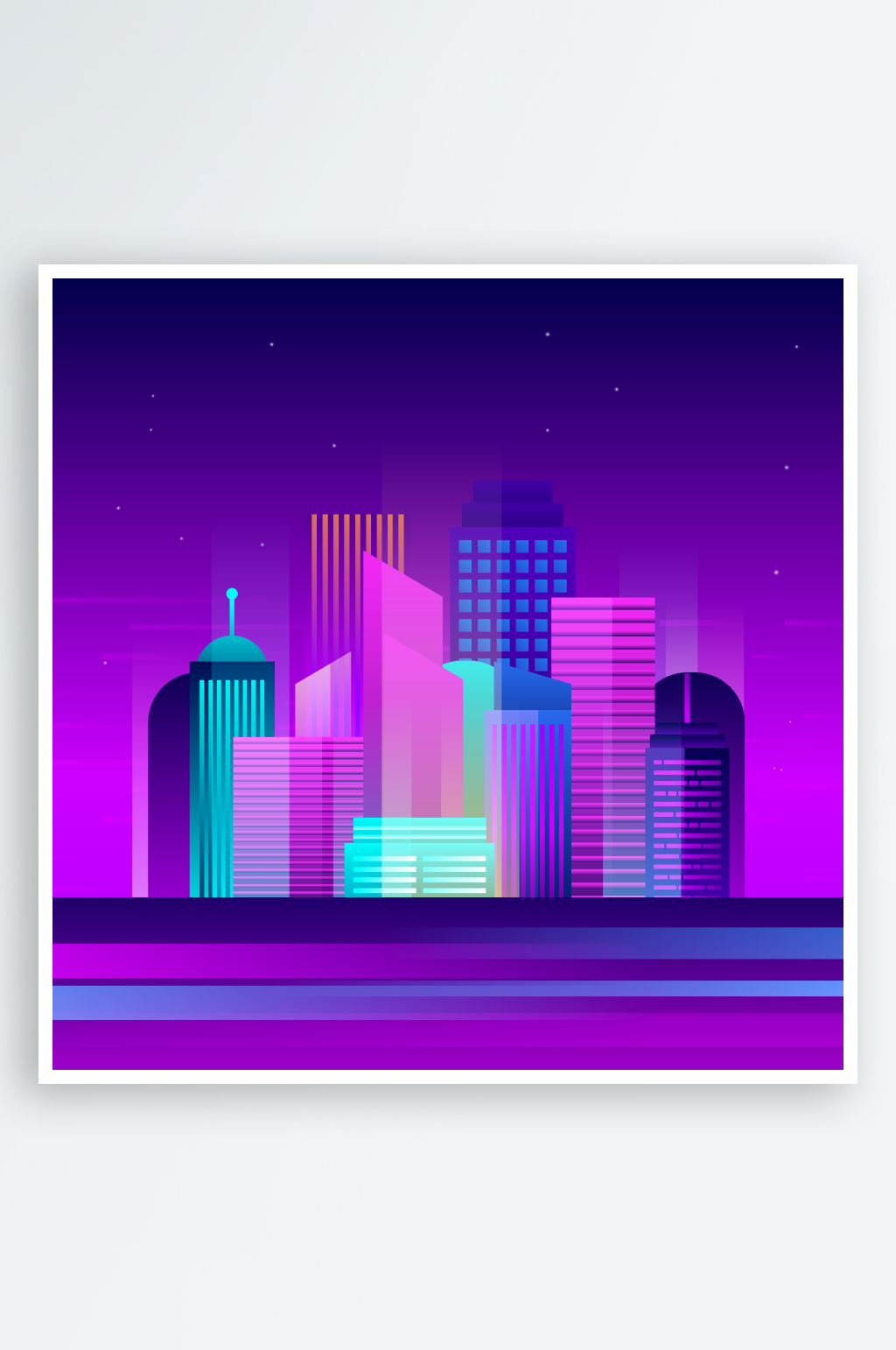 矢量赛博城市建筑插画背景素材