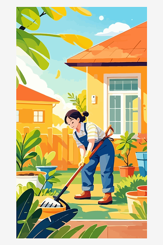 做家务的妈妈矢量插画图形元素