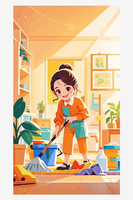 做家务的妈妈矢量插画图形元素