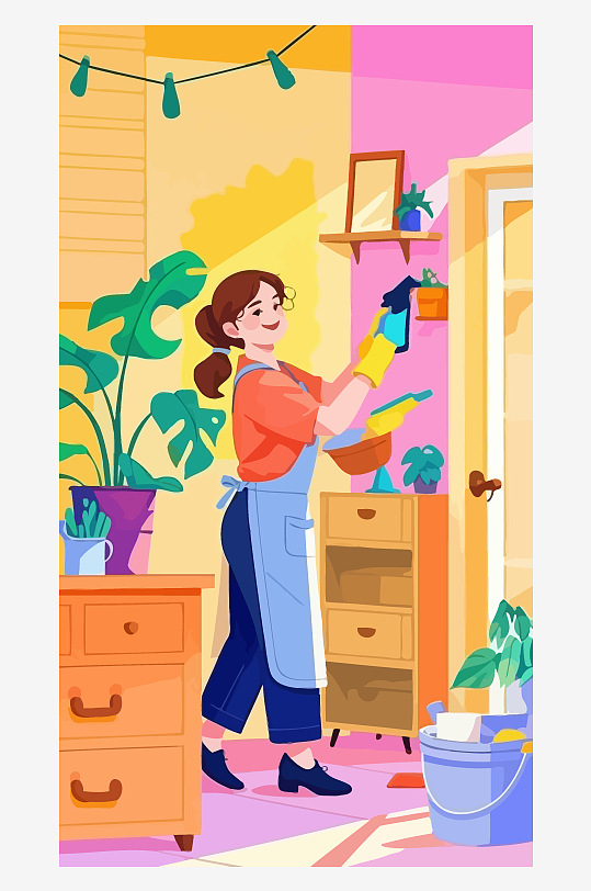做家务的妈妈矢量插画图形元素