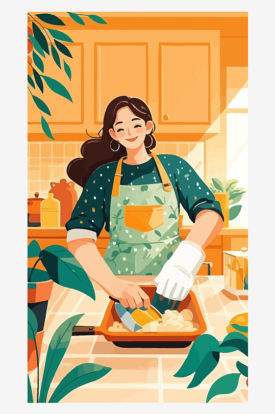 做家务的妈妈矢量插画图形