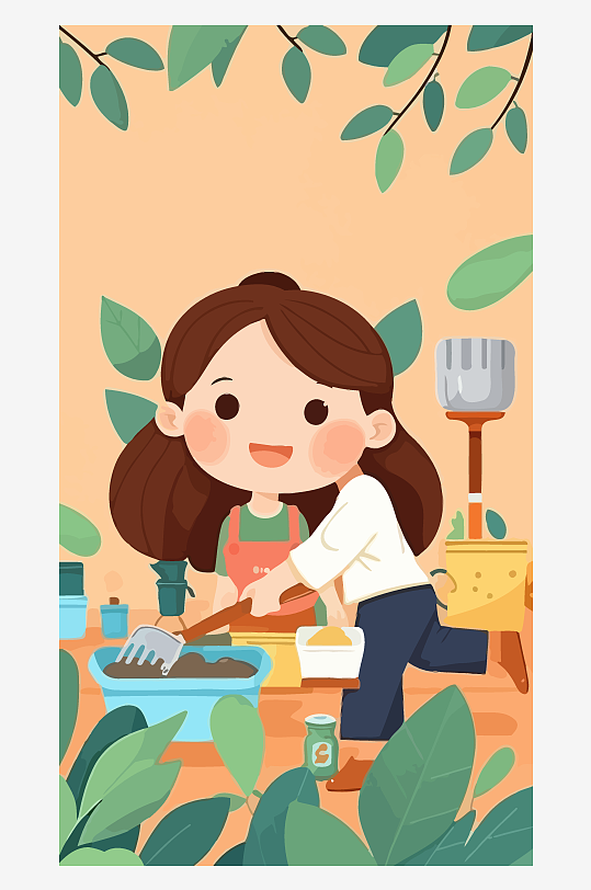 做家务的妈妈矢量插画图形