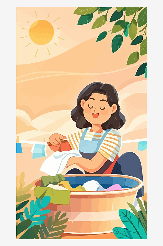 做家务的妈妈矢量插画图形元素