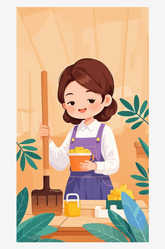 做家务的妈妈矢量插画图形