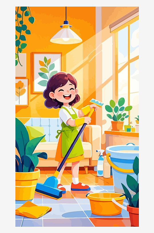 做家务的妈妈矢量插画图形