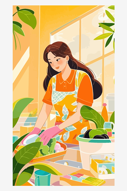做家务的妈妈矢量插画图形元素