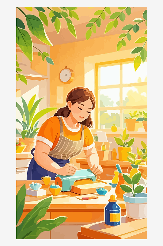 做家务的妈妈矢量插画图形元素