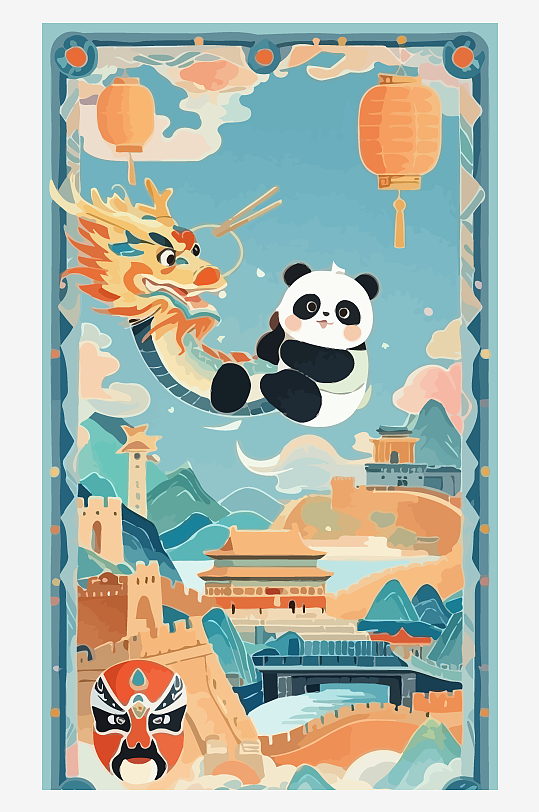 中国建筑矢量插画图形元素