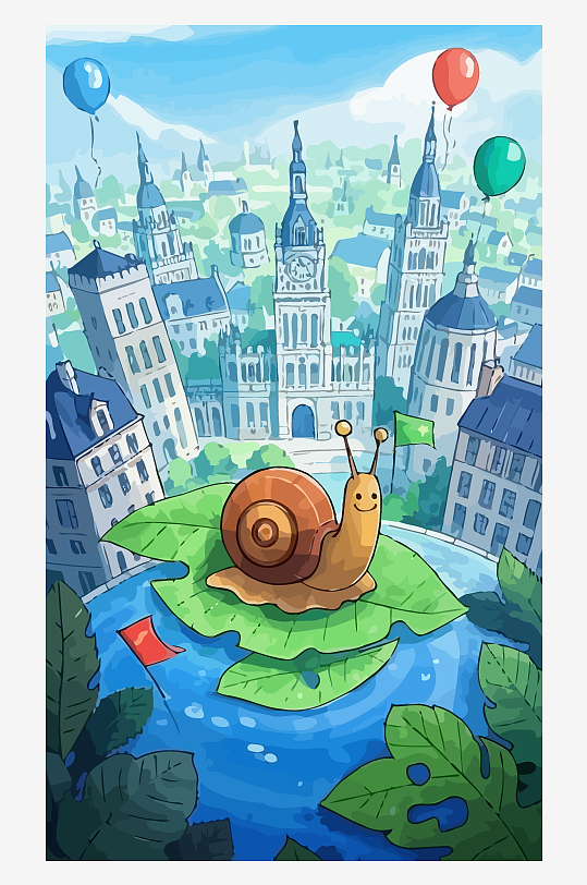 蜗牛游世界矢量插画图形