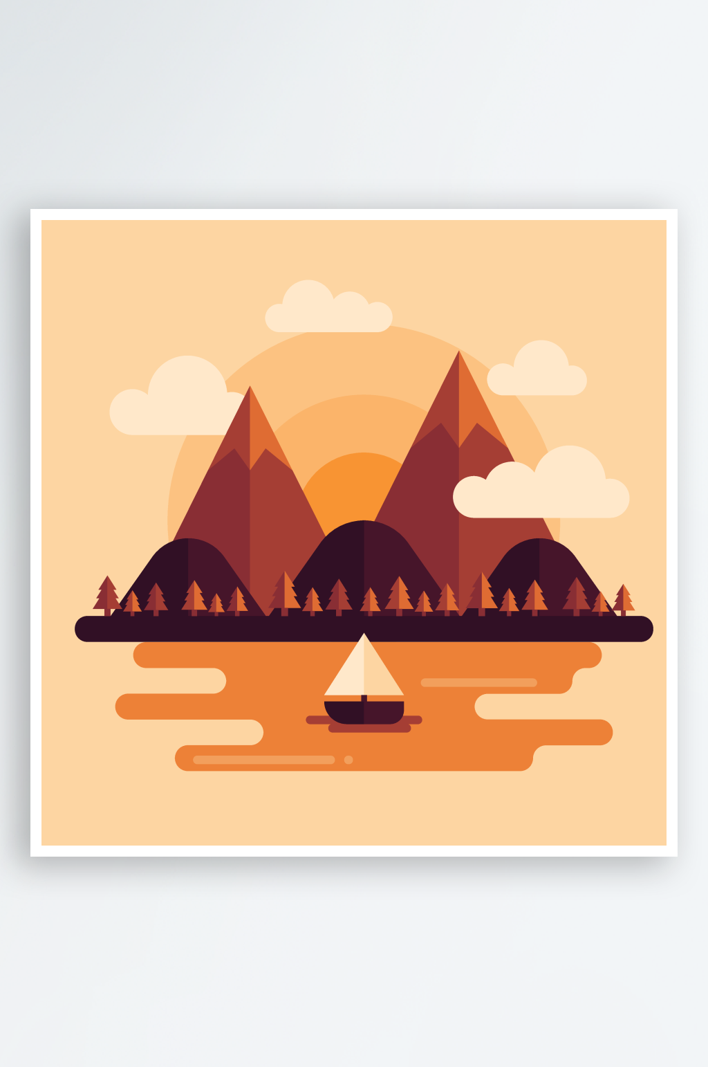 創(chuàng)意山與河流風(fēng)景插畫素材