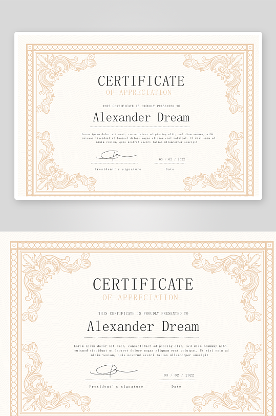 矢量花纹边框欧式证书模板-众图网