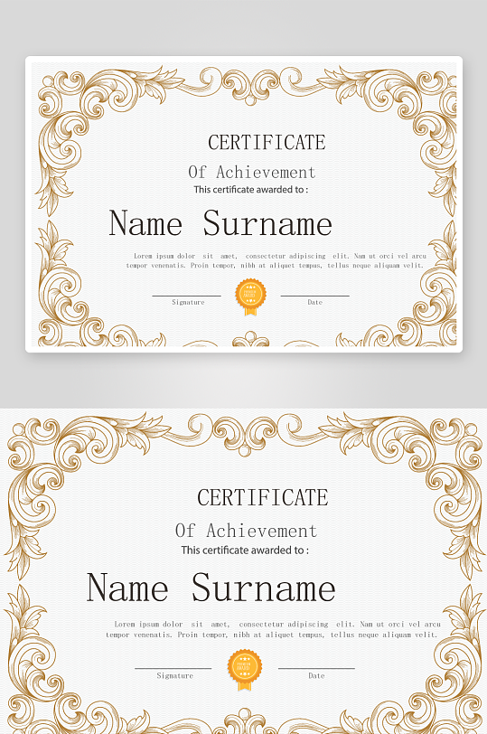 矢量花纹边框欧式证书模板-众图网