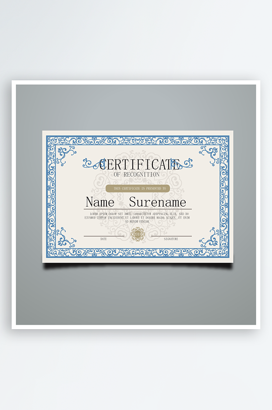 矢量花纹边框欧式证书模板-众图网