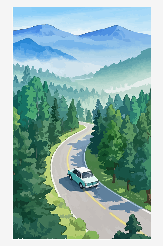 公路交通风景矢量插画图形元素