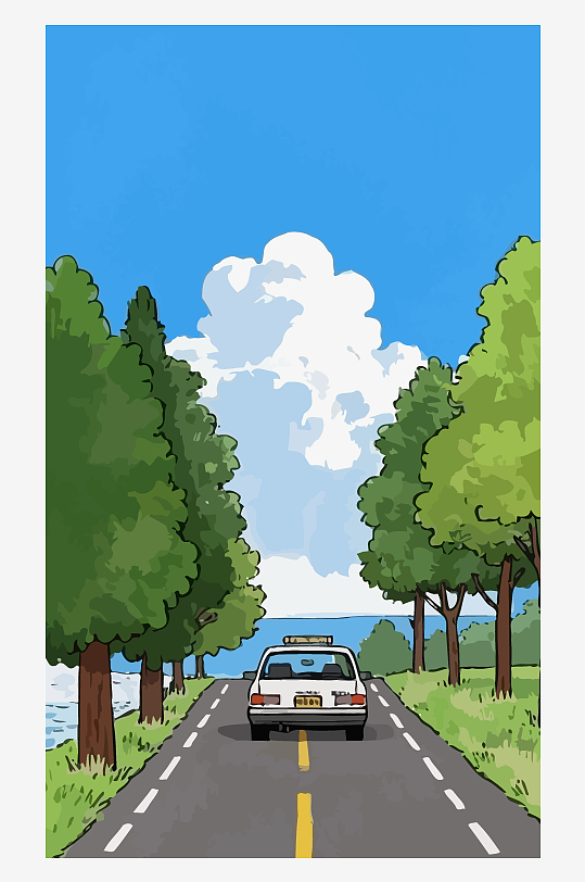 公路交通风景矢量插画图形元素