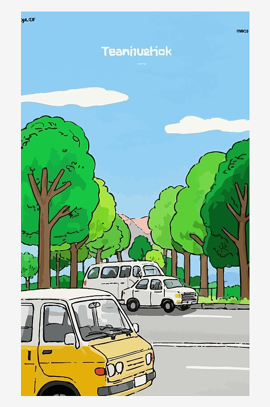 公路交通风景矢量插画图形