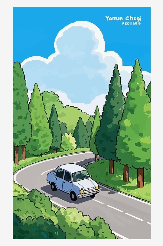 公路交通风景矢量插画图形元素
