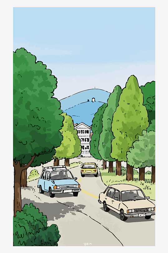 公路交通风景矢量插画图形元素