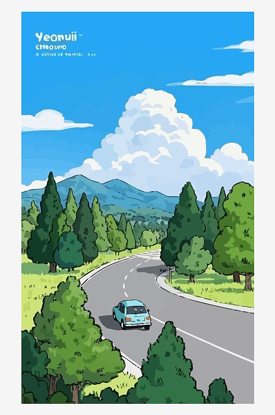 公路交通风景矢量插画图形元素