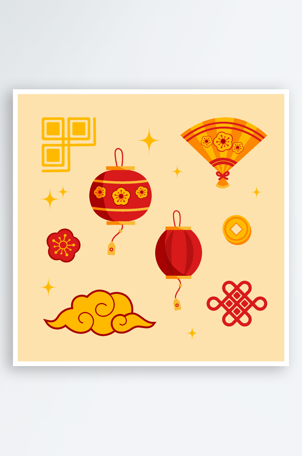 红色扁平卡通新年春节矢量元素素材