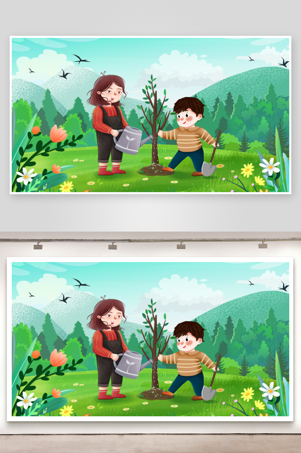 植樹節(jié)種樹森林公益綠色環(huán)?？ㄍㄊ掷L海報(bào)素材