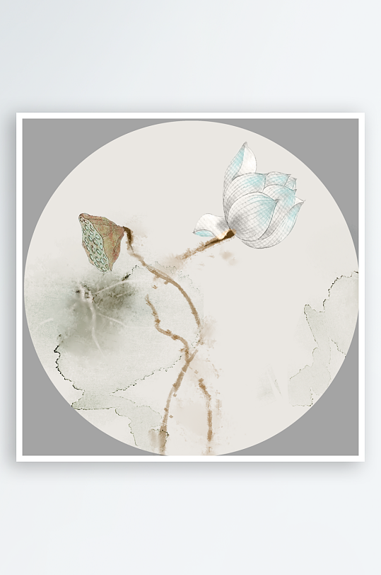 蓮花荷花中式圓形掛畫(huà)裝飾畫(huà)