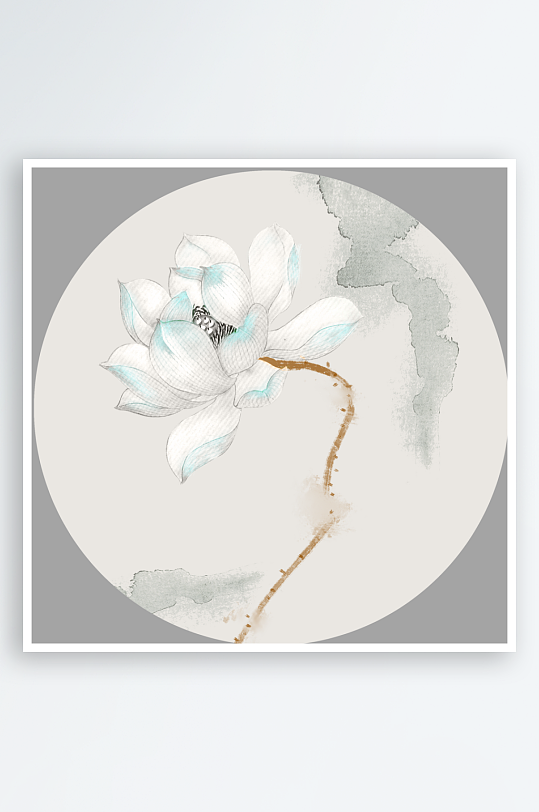 蓮花荷花中式圓形掛畫(huà)裝飾畫(huà)