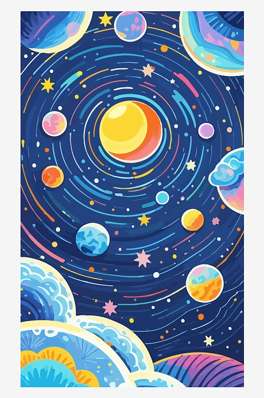 太阳星空矢量插画图形元素