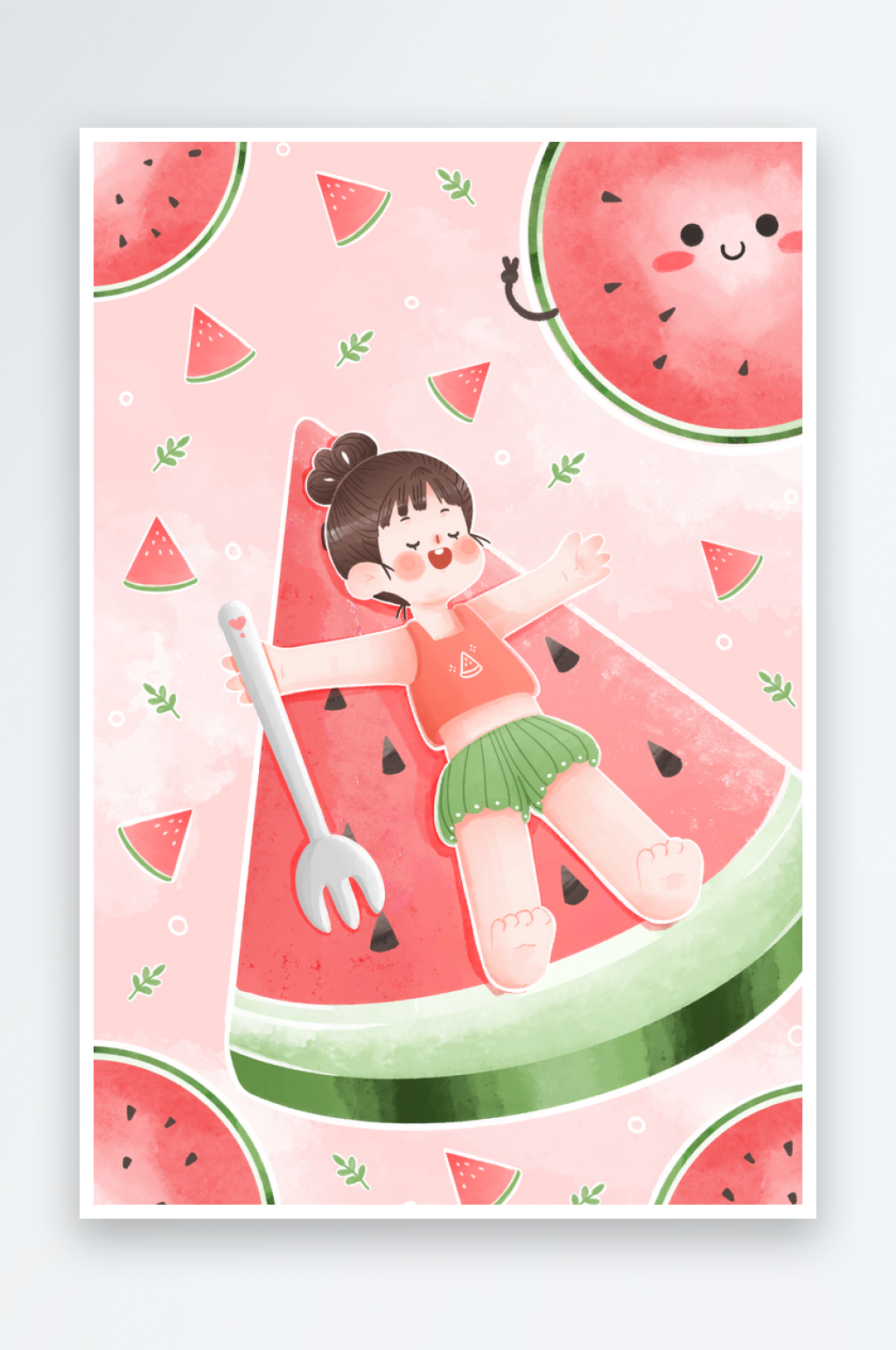 水彩夏日风景画插画素材