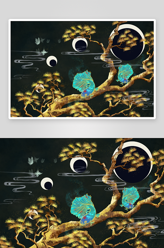 现代中式装饰画画芯PSD模版-众图网