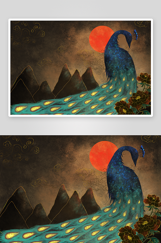 现代中式装饰画画芯PSD模版-众图网