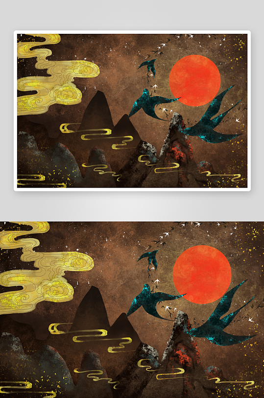 现代中式装饰画画芯PSD模版-众图网