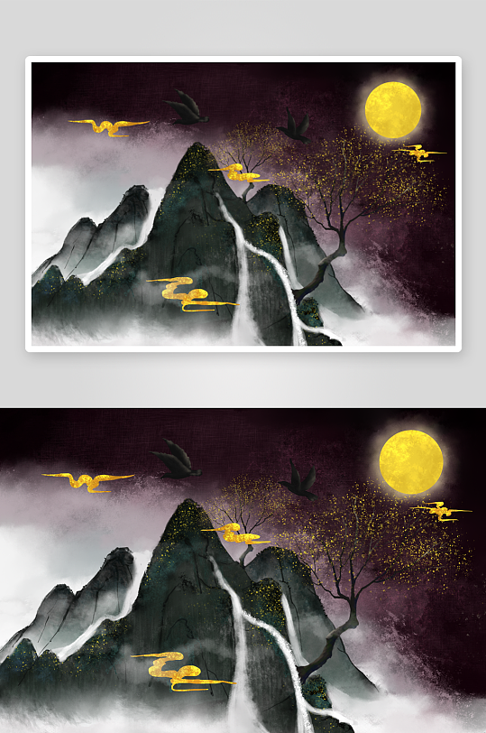 现代中式装饰画画芯PSD模版-众图网