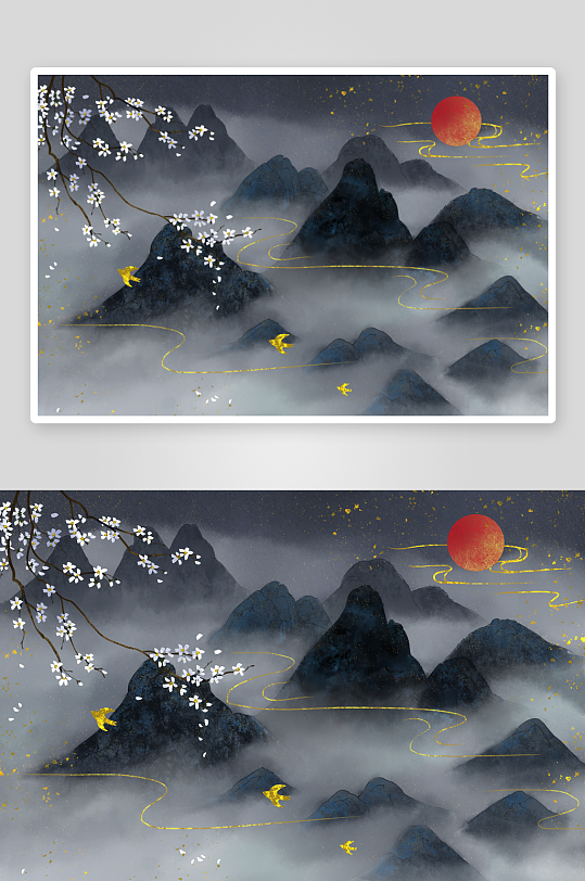 现代中式装饰画画芯PSD模版-众图网