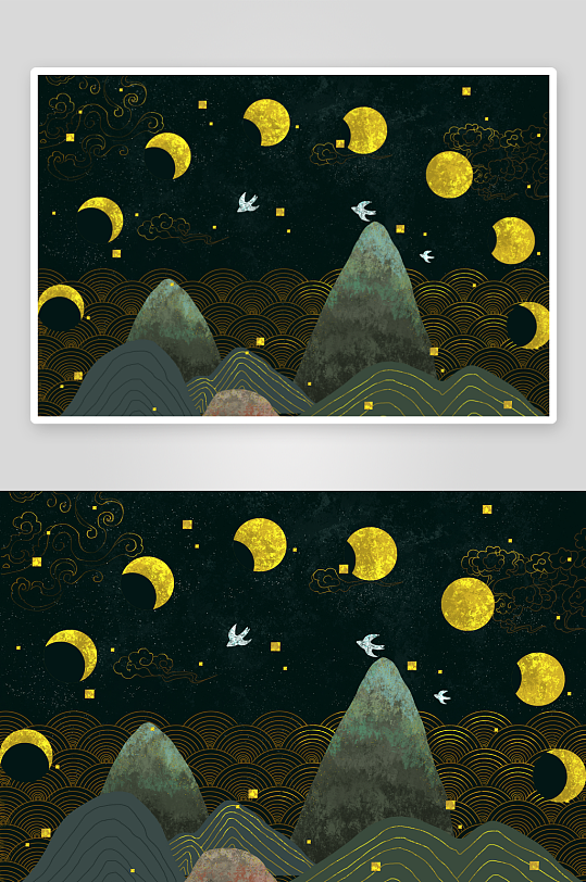 现代中式装饰画画芯PSD模版-众图网