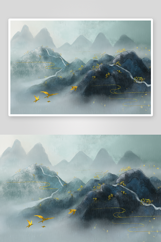 现代中式装饰画画芯PSD模版-众图网