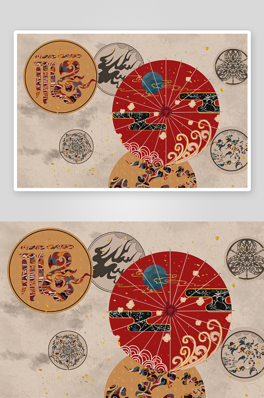 现代中式装饰画画芯PSD模版-众图网