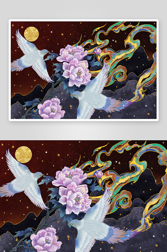 现代中式装饰画画芯PSD模版-众图网