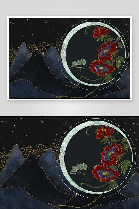 现代中式装饰画画芯PSD模版-众图网