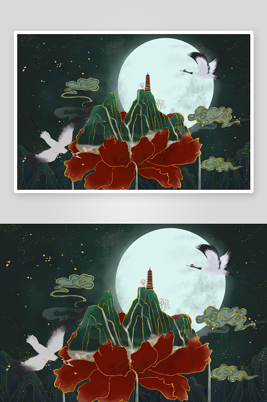 现代中式装饰画画芯PSD模版-众图网