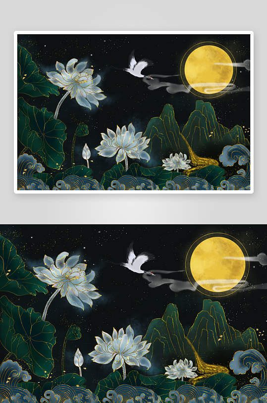 现代中式装饰画画芯PSD模版-众图网