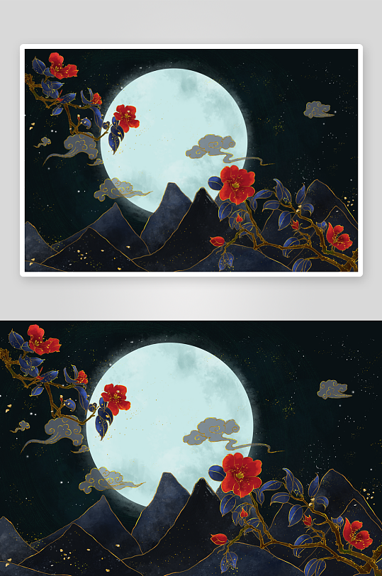 现代中式装饰画画芯PSD模版-众图网