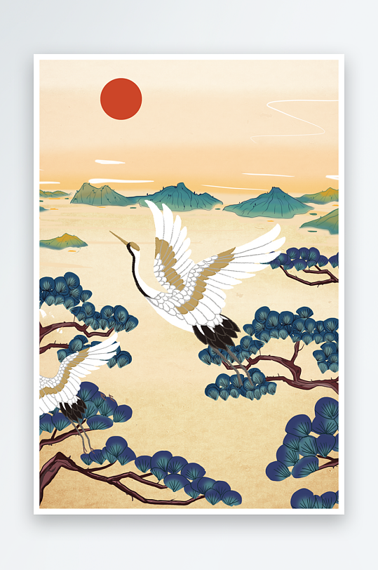 古風(fēng)仙鶴海報(bào)背景模板素材